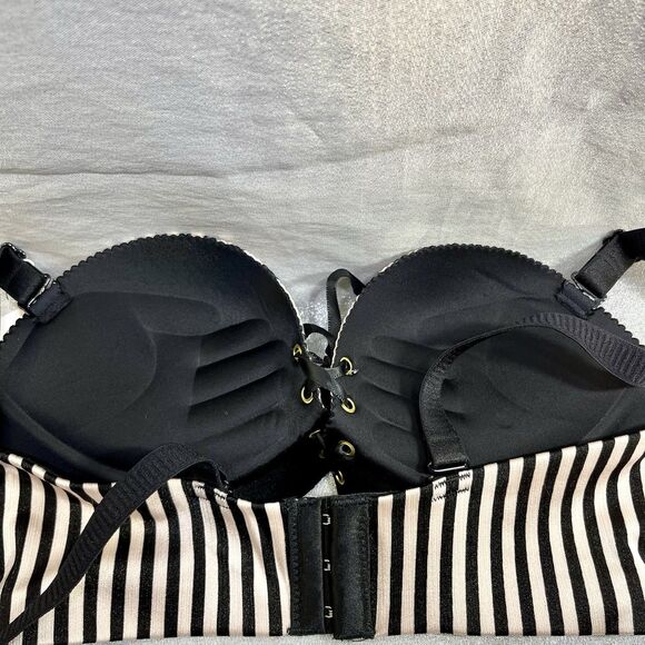 RETRO Bras Brassiere Women 32B Push Up Pads Unlined Pink/Blk Striped Convertable - Picture 11 of 16